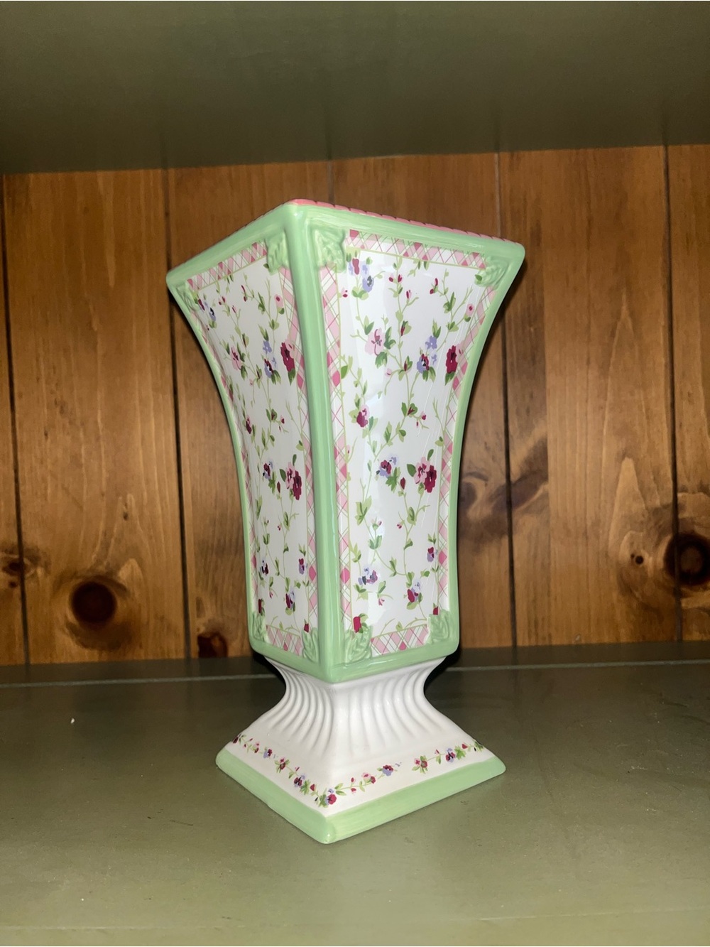 Floral Ceramic Pedestal Vase in Mint Green, Laura Ashley